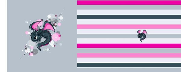 Baumwoll Jersey Panel ca. 65 cm Drache Smokey Pink/Grau
